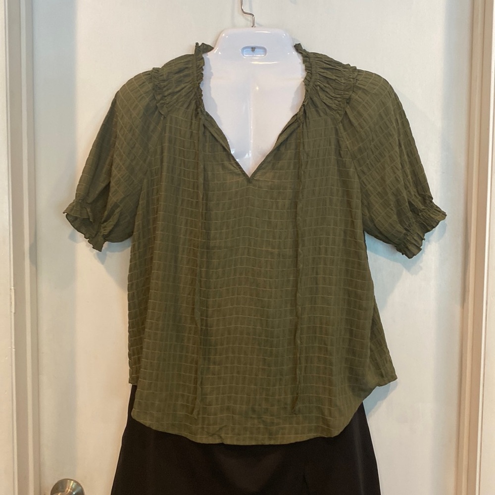 Olive Green Women's Smocked Neck Blouse